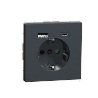 MTN2367-6034 SE MERTEN D-Life Антрацит Розетка силовая 16 A с зарядкой USB A+C 3 A