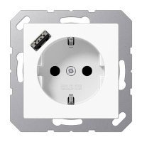 A1520-18AWW JUNG Розетка SCHUKO® с USB-зарядным устройством, тип А термопласт белый