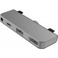 USB-хаб HyperDrive 4-in-1 USB-C Hub. Порты: USB-C, HDMI, USB-A, 3.5mm AUX. Цвет серебристый. 