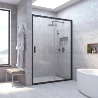 Душевая дверь в нишу Vegas Glass 105 см, профиль матовый черный, стекло прозрачное ZP NOVO 105 02М 01