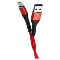 Дата-кабель mObility USB – Type-C, 3А, тканевая оплетка, красный УТ000024535 УТ000024535