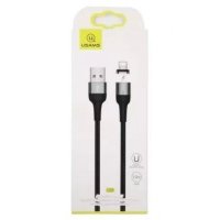 Дата-Кабель USAMS US-SJ326 U28 USB - Lightning, 2.4A (1 м) с индикатором, магнитный, нейлоновая оплетка, серый (SJ326USB03) 