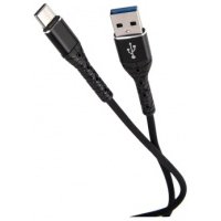 Дата-кабель mObility USB – Type-C, 3А, тканевая оплетка, черный УТ000024536