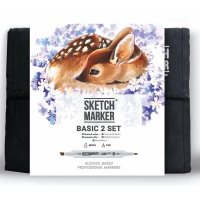 Набор маркеров Sketchmarker Basic 2 set 36 Базовые оттенки сет 2 (36 маркеров + сумка органайзер) 