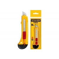 Нож упрочненный из АБС пластика со сдвижным фиксатором Stayer FORCE, сегмент. лезвия 18 мм FORCE