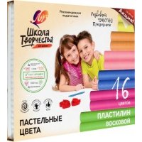 Пластилин восковой Школа творчества, 16 цветов, со стеком 