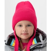 Шапка вязаная на флисовой подкладке с завязками розовая Button Blue 222BBGMX73041200