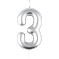 Свеча для торта с держателем MESHU "Цифра 3", 6 см, серебряная, блистер 