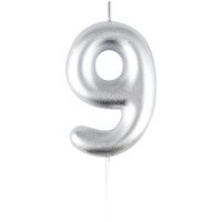 Свеча для торта с держателем MESHU "Цифра 9", 6 см, серебряная, блистер 