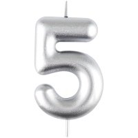 Свеча для торта с держателем MESHU "Цифра 5", 6 см, серебряная, блистер 