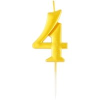 Свеча для торта с держателем MESHU "Цифра 4", 5,2 см, золотая