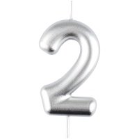 Свеча для торта с держателем MESHU "Цифра 2", 6 см, серебряная, блистер