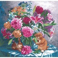 616 Набор для вышивания Hobby&Pro 'Лилии и пионы', 33*33,5 см 