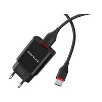 Сетевое зарядное устройство+кабель Type-C Borofone BA20A Sharp, 1USB, 2.1A, черный (02142)