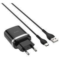 Сетевое зарядное устройство+кабель Type-C Hoco C12Q, 1USB, 3А, QC3.0, черный (16293) C12Q Smart