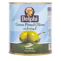 DELPHI Оливки зеленые без косточек в рассоле Colossal 121-140, 820 г 