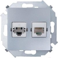 15 1591590-033 Розетка информационная (RJ45+RJ11, под рамку, скрытая установка, алюминий) Упаковка (20 шт.) Simon
