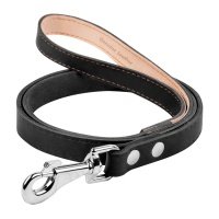 Collar поводок кожаный одинарный, непрошитый (10 мм. х 122 см., Черный) 