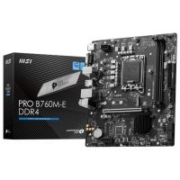 Материнская плата mATX MSI (LGA1700, B760, 2*DDR4 (4800), 4*SATA 6G RAID, M.2, 2*PCIE, Glan, HDMI, VGA, 2*USB 3.2, 4*USB 2.0) PRO B760M-E DDR4