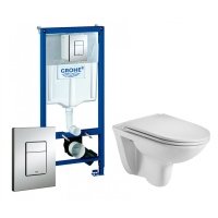 Комплект 3 в 1 инсталляция Grohe Rapid SL + Подвесной унитаз WeltWasser Baarbach 004 GL-WT + кнопка хром 