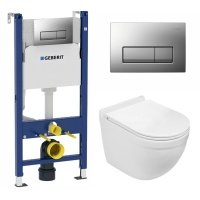 Комплект 3 в 1 инсталляция Geberit Duofix UP100 + Подвесной унитаз WeltWasser Heimbach 004 GL-WT + кнопка хром матовый 