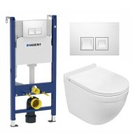 Комплект 3 в 1 инсталляция Geberit Duofix + Подвесной унитаз WeltWasser Heimbach 004 GL-WT + кнопка белая 