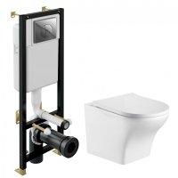 Комплект 3 в 1 инсталляция Cersanit Black + Подвесной унитаз WeltWasser Odenbach 004 GL-WT + кнопка хром 