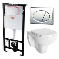 Комплект 3 в 1 инсталляция AlcaPlast + Унитаз подвесной Berges Wasserhaus Gamma 081105 + кнопка хром 