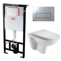 Комплект 3 в 1 инсталляция AlcaPlast + Подвесной унитаз WeltWasser Baarbach 004 GL-WT + кнопка хром