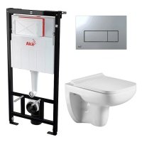 Комплект 3 в 1 инсталляция AlcaPlast + Подвесной унитаз WeltWasser Kehlbach 004 GL-WT + кнопка хром