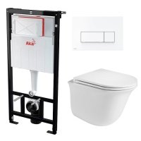 Комплект 3 в 1 инсталляция AlcaPlast + Подвесной унитаз WeltWasser Telbach 004 GL-WT + кнопка белая 