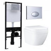 Комплект 3 в 1 инсталляция Logan H1067-1170 297674 + Унитаз подвесной Grohe Euro Ceramic 39206000 + кнопка хром матовый 00297674+00297678+39206000+39330001