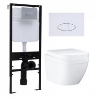 Комплект 3 в 1 инсталляция Logan H1067-1170 297674 + Унитаз подвесной Grohe Euro Ceramic 39206000 + кнопка белая 00297674+00297677+39206000+39330001