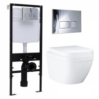 Комплект 3 в 1 инсталляция Logan H1067-1170 297674 + Унитаз подвесной Grohe Euro Ceramic 39206000 + кнопка хром 00297674+00297679+39206000+39330001