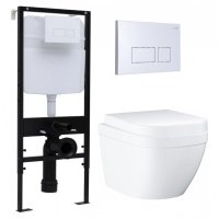 Комплект 3 в 1 инсталляция Logan H1067-1170 297674 + Унитаз подвесной Grohe Euro Ceramic 39206000 + кнопка белая 00297674+00297681+39206000+39330001