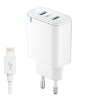 Сетевое зарядное устройство OLMIO USBx2, 2.4A, +8-pin кабель, Smart IC, white 