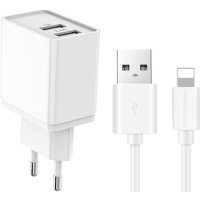 Зарядное устройство сетевое More Choice 2*USB 2.4A для Lightning 8-pin White NC44i