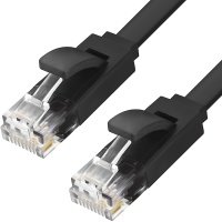Greenconnect Патч-корд PROF плоский прямой 2.0m, UTP медь кат.6, черный, позолоченные контакты, 30 AWG, GCR-LNC616-2.0m, ethernet high speed 10 Гбит/с, RJ45, T568B Greenconnect RJ45(m) - RJ45(m) Cat.