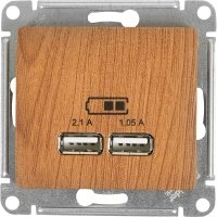 Розетка USB встраиваемая Schneider Electric Glossa цвет дуб Розетка USB А+А