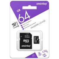 Карта памяти SmartBuy microSDXC 64Gb Class10 U3 V30 (SB64GBSDCCTV) SB64GBSDCCTV