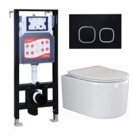 Комплект 3 в 1 инсталляция ESBANO FRAM + Унитаз подвесной Ceramica Nova Moments CN3003 + кнопка черная матовая FRAM+ESINLPS10MB+CN3003