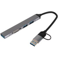 Концентратор VCOM TypeC+adapter/USB3.0 2*USB2,0 SD TF DH297