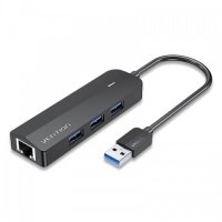 Сетевой адаптер Vention USB 3.0 M/Gigabit Ethernet RJ45 F+OTG хаб 3xUSB Черный - 0.15м. Vention USB 3.0 M / Gigabit Ethernet RJ45 F+OTG хаб 3xUSB (CHNBB) 