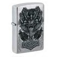 Зажигалка ZIPPO Viking Design с покрытием Brushed Chrome, латунь/сталь, серебристая 