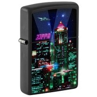 Зажигалка ZIPPO Cyber City с покрытием Black Matte, латунь/сталь, черная 