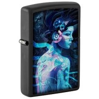 Зажигалка ZIPPO Cyborg Woman с покрытием Black Light, латунь/сталь, черная, матовая 