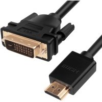 Greenconnect Кабель HDMI-DVI 1.0m черный, OD7.3mm, 28/28 AWG, позолоченные контакты, 19pin AM / 24+1M AM double link, GCR-HD2DVI1-1.0m, тройной экран Greenconnect HDMI—DVI 19M / 25M double link (GCR-H