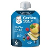 Пюре фруктовое Gerber Яблоко груша малина черника с 6 мес., 90 г 