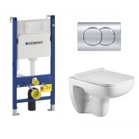Комплект 3 в 1 инсталляция Geberit Duofix + Подвесной унитаз WeltWasser Kehlbach 004 GL-WT микролифт белый + кнопка хром Delta01 111.153.00.1+115.107.21.1+111.839.00.1+10000003810
