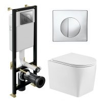 Комплект 3 в 1 инсталляция Cersanit Black S-IN-BLACK-Cg-w + Унитаз подвесной WeltWasser Nesenbach 004 GL-WT + кнопка хром S-IN-BLACK-Cg-w+10000008265